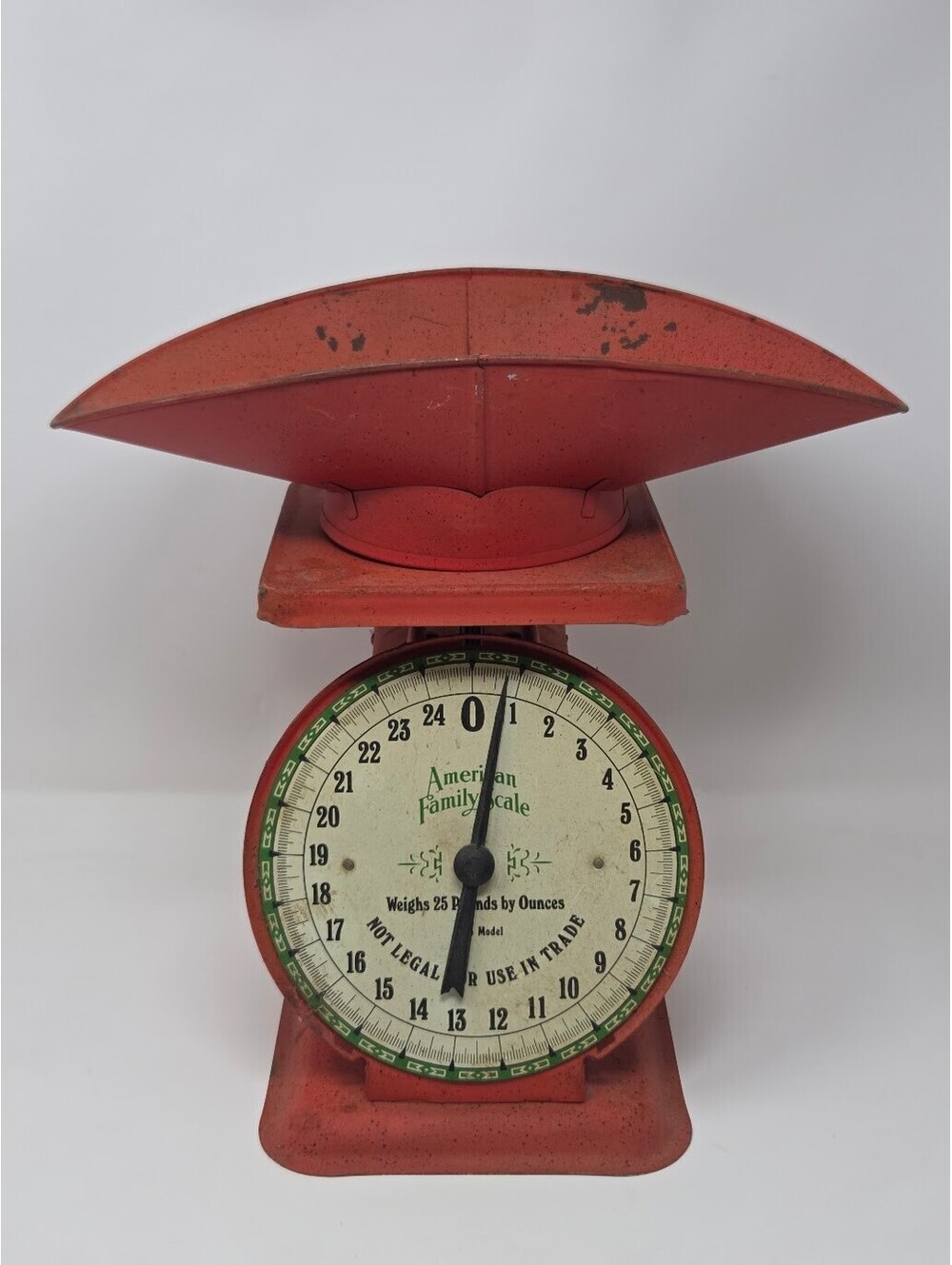 American Family Scale Red Metal Kitchen Scale 25 Lb Dial Countertop Tray